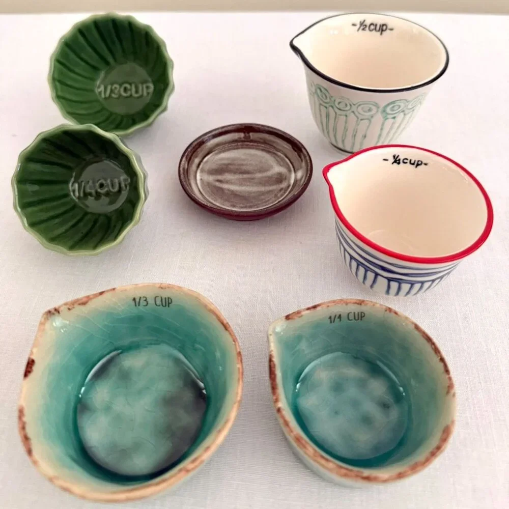 Handpainted Ceramic Measuring Cups Set Mix and Match Styles Set Rustic Cottage